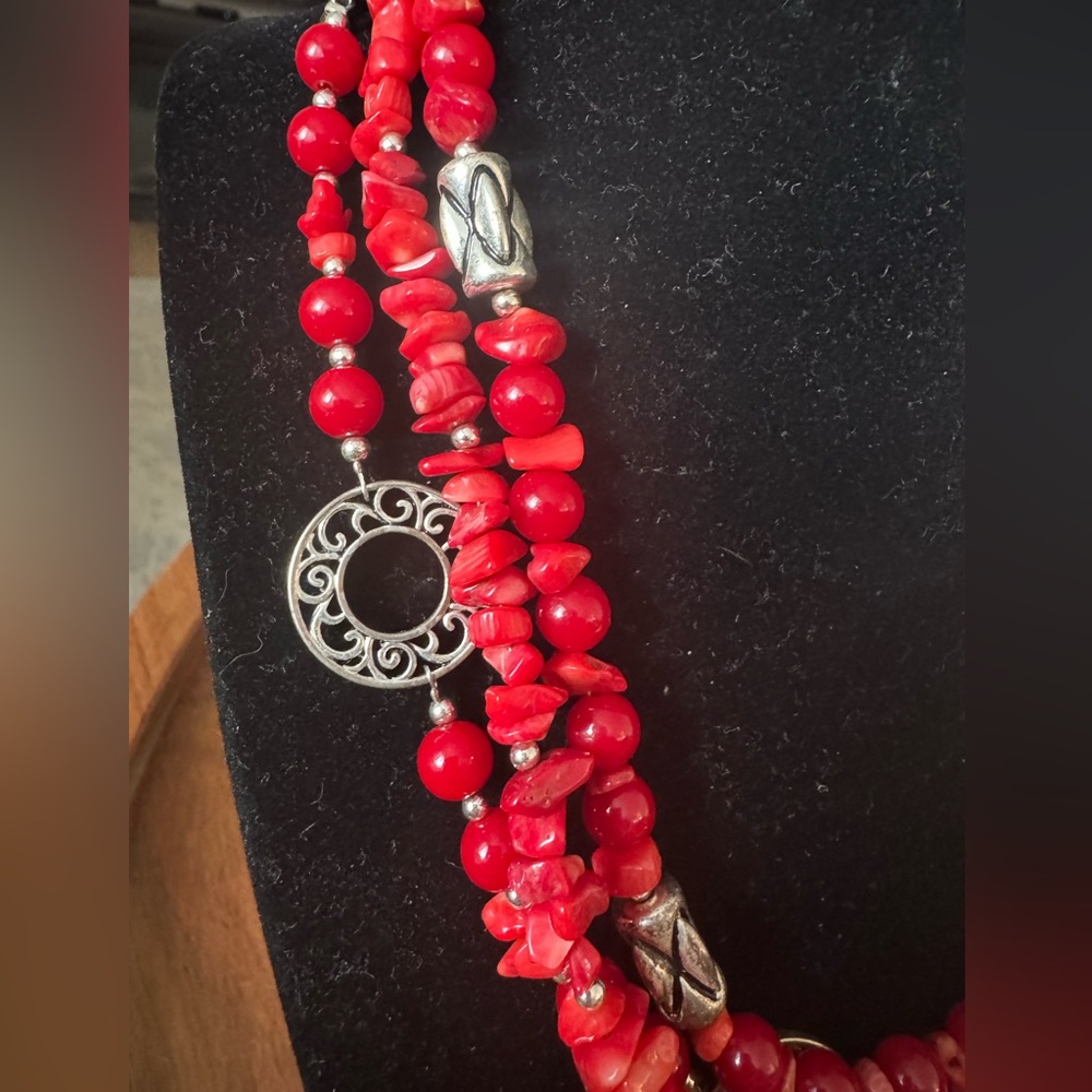 Premier Designs Red Coral Statement Necklace - image 2